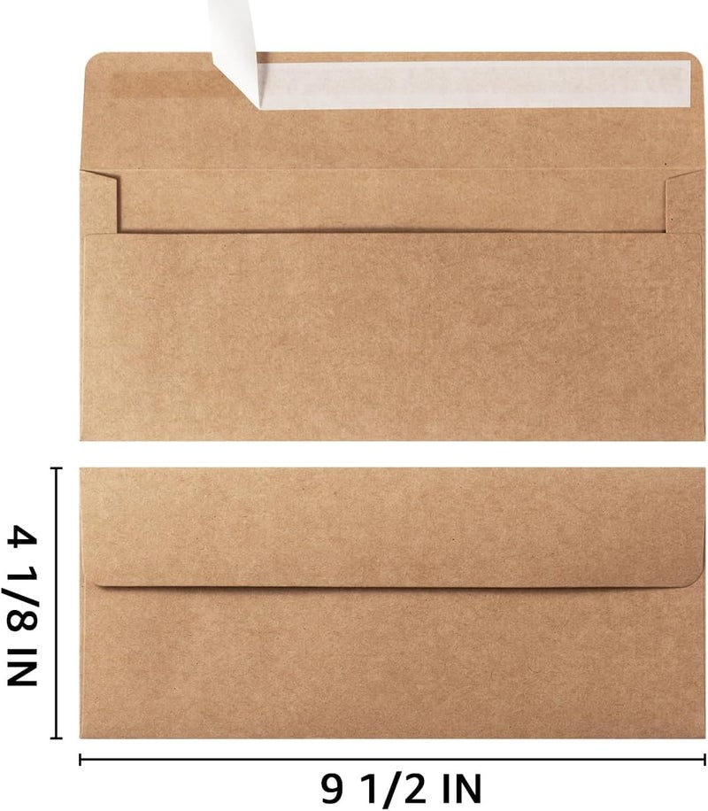 Wishop 100 Pack Colorful #10 Business Envelopes Self Seal Standard Envelopes for Office Checks, Business, Letter Mailing Invoices, 4.13 x 9.49 Inches (Brown) - Image 2